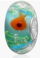 Green  bracelet with Trollbead Goldfish inside Sterling Silver 925 Leather