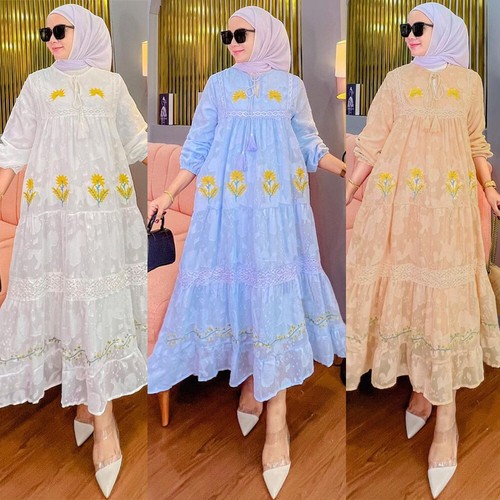 Abito lungo moda donna ricamo