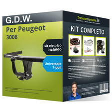 Pacco Gancio traino fisso G.D.W. per Peugeot 3008 16- e un e-kit u. a 7 poli kit