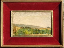 Carlo Follini ( Domodossola VB 1848- Pegli GE 1938 ) Paesaggio con figura,  olio