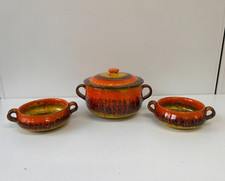 SET IN COCCIO SMALTATO PENTOLA + 2 CIOTOLE VINTAGE MODERNISTA ITALIA 1981