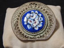 SPLENDIDA SPILLA VINTAGE CON DECORO FLOREALE BLU E ARGENTO PRIMO 900