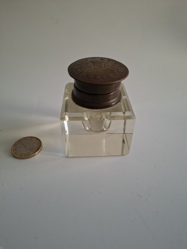 Antico calamaio vetro ottone - vetro,