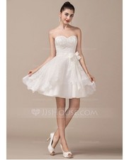 A-Line/Principessa Mini abito da sposa corto/corto in pizzo con fiocco/i