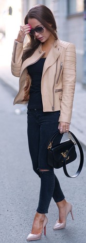 Giacca pelle crema - pelle,