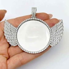 Ciondolo ricordo cornice ali angelo oro bianco su pietra argento