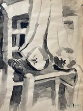 Natura Morta Con Sedia Panno E Frutta Atelier 47 X 34 CM Moderna Arte Anonimo