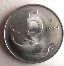 1968 ITALIA 5 LIRE - AU/UNC -