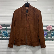 Giacca Moto Racer Uomo Marrone Pura Pelle Scamosciata Bomber Biker Flight...