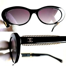 CHANEL oval Sunglasses black gold chain 5515 cateye occhiali da sole New CC logo