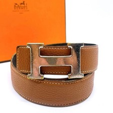 HERMÈS Cintura Uomo Moda Fibbia H Reversibile Pelle Marrone Nero Giappone Usata