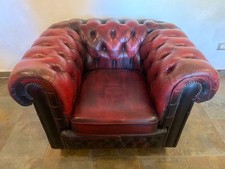 Poltrona  Chesterfield originale inglese - pelle bordeaux / rosso