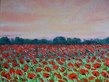 Dipinto ad olio originale campo di papavero paesaggio papaveri arte da parete...