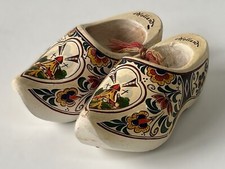 Zoccoli in legno miniatura vintage olandesi, zoccoli bianchi con mulino a vento