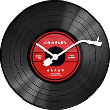 Orologio da parete Crosley retrò giradischi in vinile, stile metà secolo, grande display, 