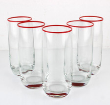 Servizio Set 5 Bicchieri da Acqua in Vetro Cristallo con Filo Rosso 14,5 cm