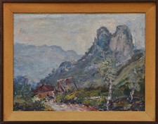 Carlo Aimetti - Paesaggio alpino - Dipinto Olio - Alpes Mountain Painting