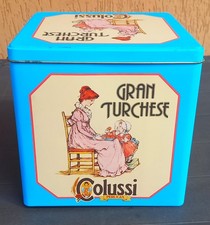 SCATOLA PORTABISCOTTI IN LATTA METALLO - GRAN TURCHESE COLUSSI VINTAGE