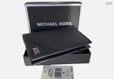 CUSTODIA PORTA CARTE UOMO PIEGHEVOLE MICHAEL KORS PELLE SAFFIANO NERA NUOVA CON ETICHETTE $88