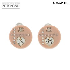 CHANEL Orecchini Cuore Cocomark Rotondi Reno Plastica Argento Rosa 04A