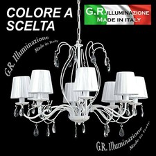 LAMPADARIO IN FERRO BATTUTO CLASSICO MODERNO 8 LUCI BIANCO SOSPENSIONE Regina