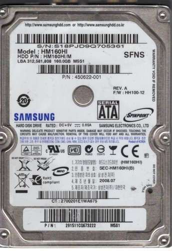 Hm160hi samsung 160 - gb, sata