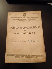 LIBRETTO Licenza CIRCOLAZIONE AUTOCARRO LANCIA 3 RO  USO COLLEZIONISTICO  1942