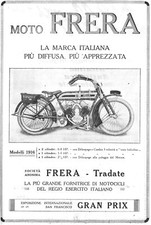 PUBBLICITA' 1916 MOTO FRERA TRADATE REGIO ESERCITO MODELLI GRAN PRIX MOTOCICLI