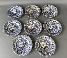 Otto Piatti d’epoca Con paesaggio in Blu Marcati Shanghai 20 Cm