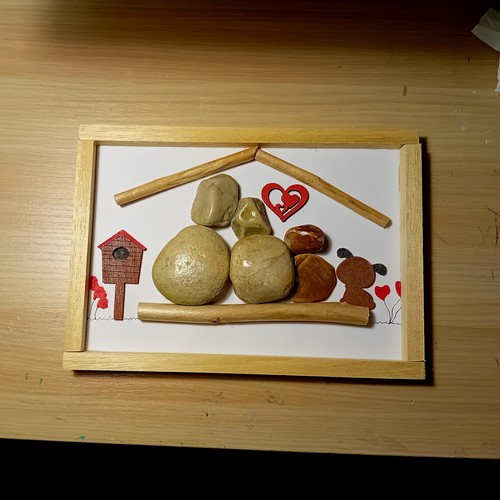 Quadro legno sassi - in,