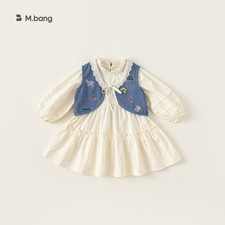 Set abito bambina primavera inverno cotone con pizzo e fiocco per bambini dai 3 agli 8 anni