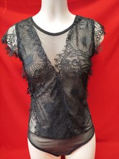 SEXY Body nero traforato trasparente con spalline senza manica lunga M