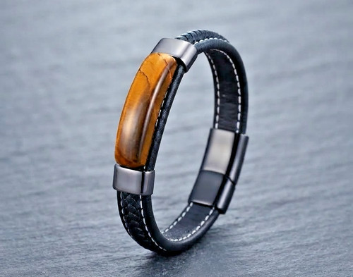 Bracciale uomo pelle nera - bracciale,