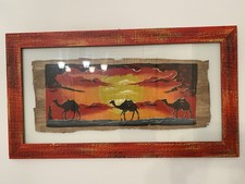 Quadro con papiro egizio originale con cornice fatta a mano e doppio vetro. 