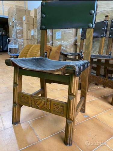 Sedie antiche legno cuoio - in, e