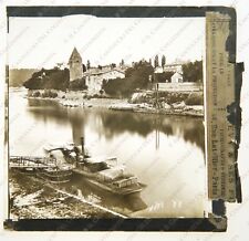 FRANCIA Île Barbe Lyon Bateau vapeur 1890c lanterna magica foto diapositiva