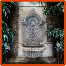 Fontana da per giardino a muro parete per esterno cemento marmo  rubinetto h80