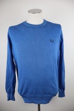 FRED PERRY MAGLIONE VINTAGE UOMO TG L MAN SWEATER CASUAL LOGO COTONE BLU