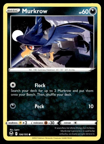 Carta pokemon murkrow - pokemon, 106/195
