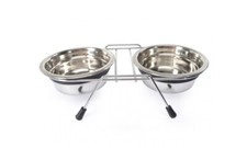 Pets CIOTOLA DOPPIA IN ACCIAIO INOX CON PIEDINI ANTISCIVOLO  14cm PER CANE GATTO