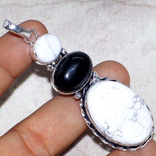 Ciondolo lungo howlite onice - ciondolo,