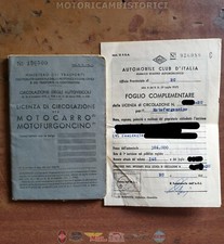 LIBRETTO di circolazione + FOGLIO C. Motocarro MOTO GILERA 200 cc del 1957