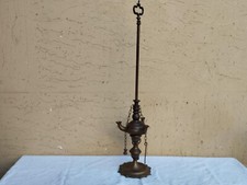 ANTICO LUME LUMINO LUCERNINO LUCERNA FIORENTINA IN OTTONE SU PIEDISTALLO 3 LUCI