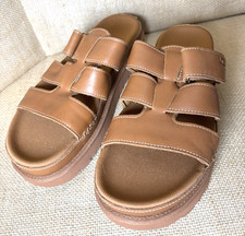 SANDALI SLIDE UGG PELLE MARRONE CHIARO PLATEAU GOLDENSTAR DONNA US 10 NUOVI SENZA SCATOLA