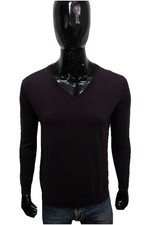 Maglione Uomo Tommy Hilfiger M Viola Scuro Cashmere Collo V Elegante Originale