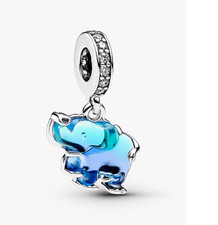Pandora 793339c01 Charm Pendente Elefante Vetro di Murano Blu Argento