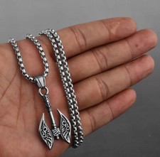 Collana Acciaio Con Ciondolo Doppia Ascia Vichinga