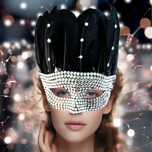 Piuma strass maschera - piuma,