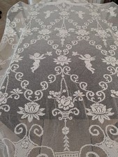 Tenda ricamata all’ uncinetto 264 x 173 cm colore bianco vintage con putti