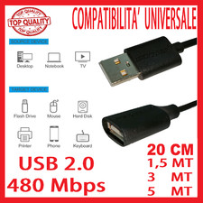Prolunga USB 2.0 Tipo A Maschio Femmina Cavo Dati Computer PC Stampante HD Corto